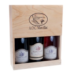 Coffret bois 3 bouteilles (rge/rosé/rés)