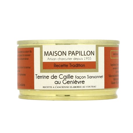 Terrine de caille -façon sansonnet - au genièvre 130g "Maison Papillon"